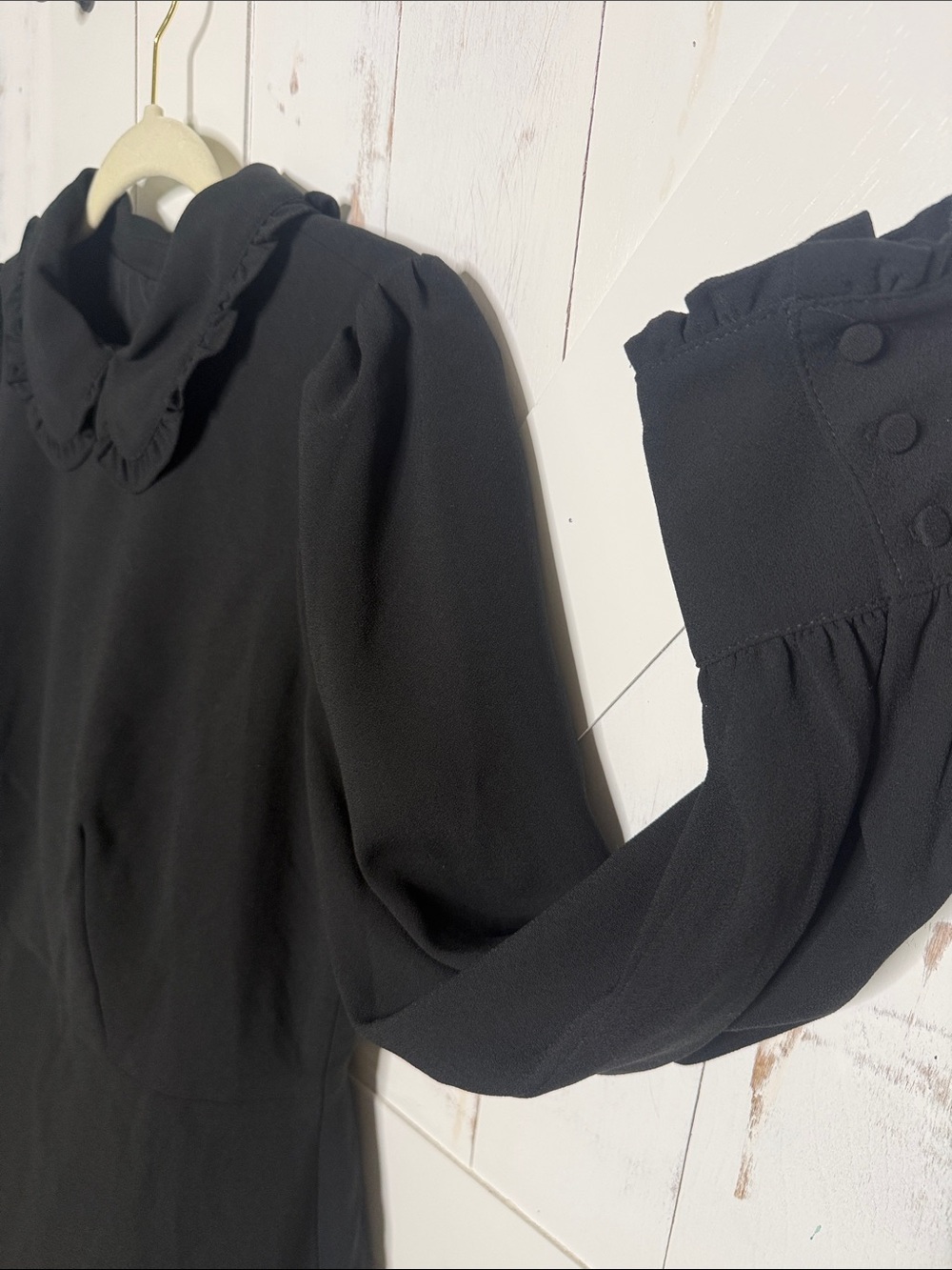 J. Crew Black Long Sleeve Ruffle-Trim Midi Dress - Picture 9 of 12